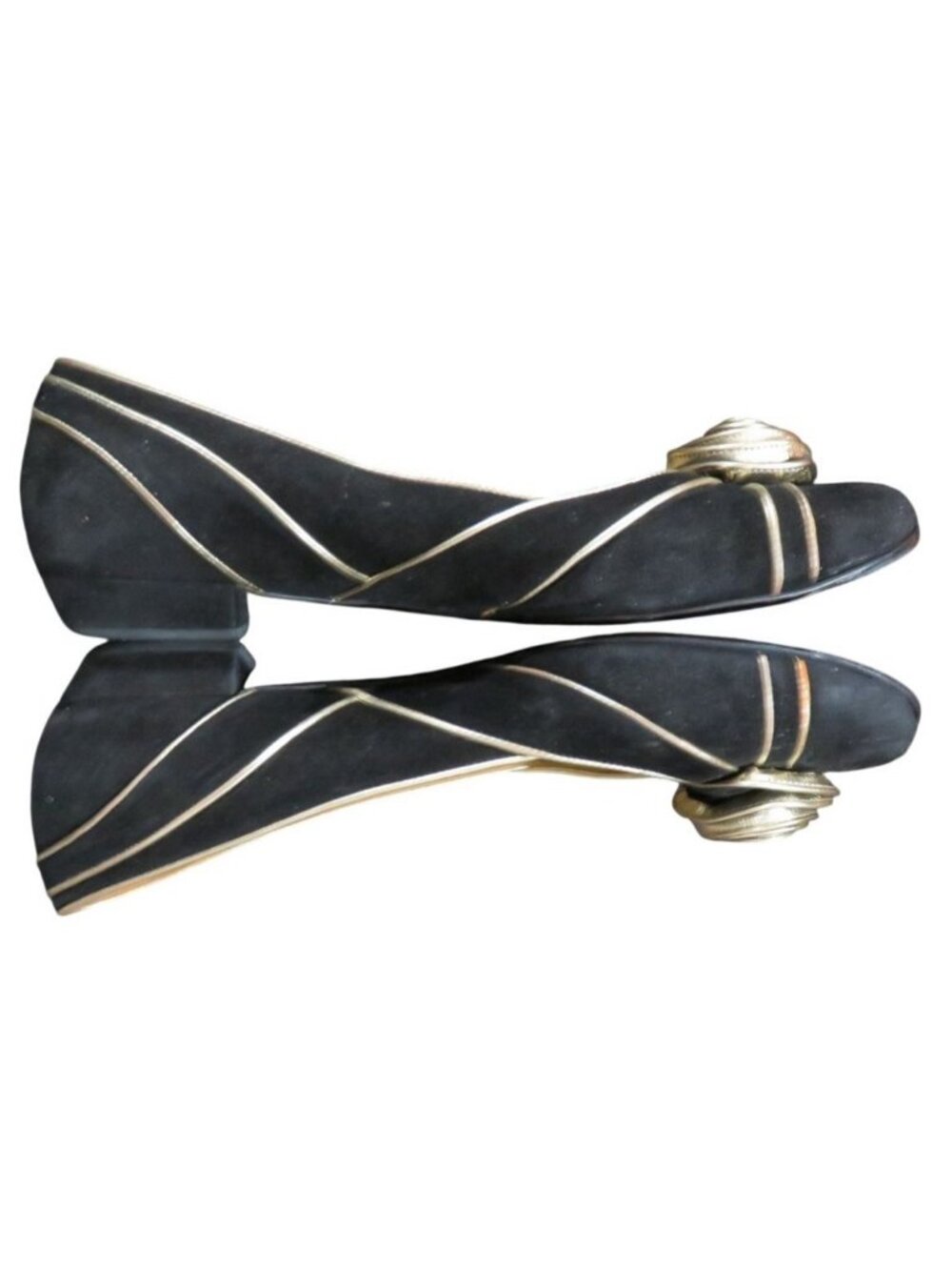 Escada Vintage Black Italian Suede Leather Gold Cone Embellished flats 38 or 8 - Picture 5 of 9